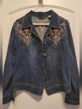 Gordon James Embellished Jean Denim Jacket Shirt Button Up Size Large